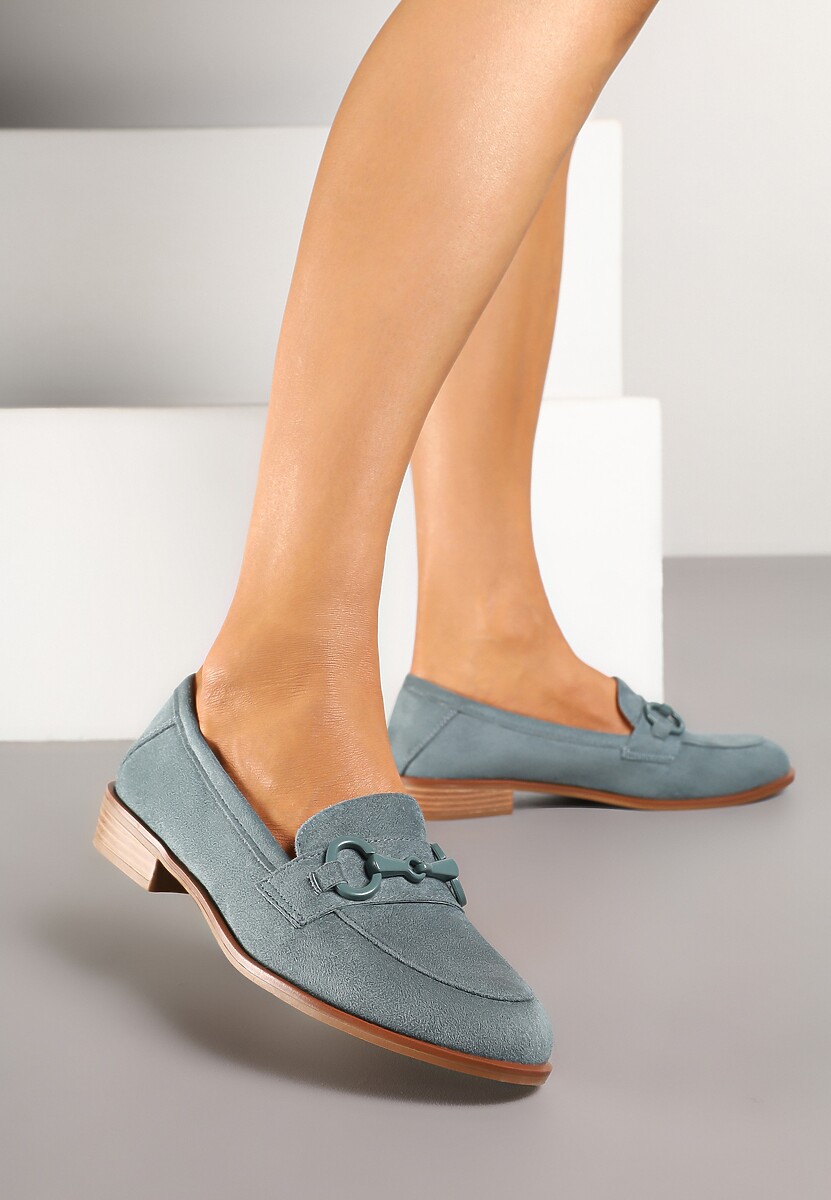 Zielone Mokasyny Vices z Wkładką ze Skóry Naturalnej Zdobione Łańcuszkiem Delariona