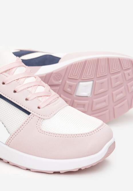 Beżowo-Różowe Sneakersy przed Kostkę z Metaliczną Wstawką Anastali