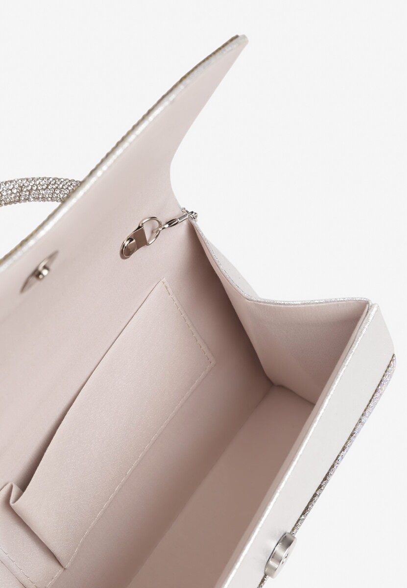 Srebrna Torebka Kopertówka z Cyrkoniami i Rączką Denive