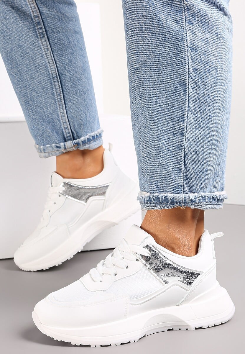Białe Sznurowane Sneakersy z Dekoracyjnymi Wstawkami Ialul