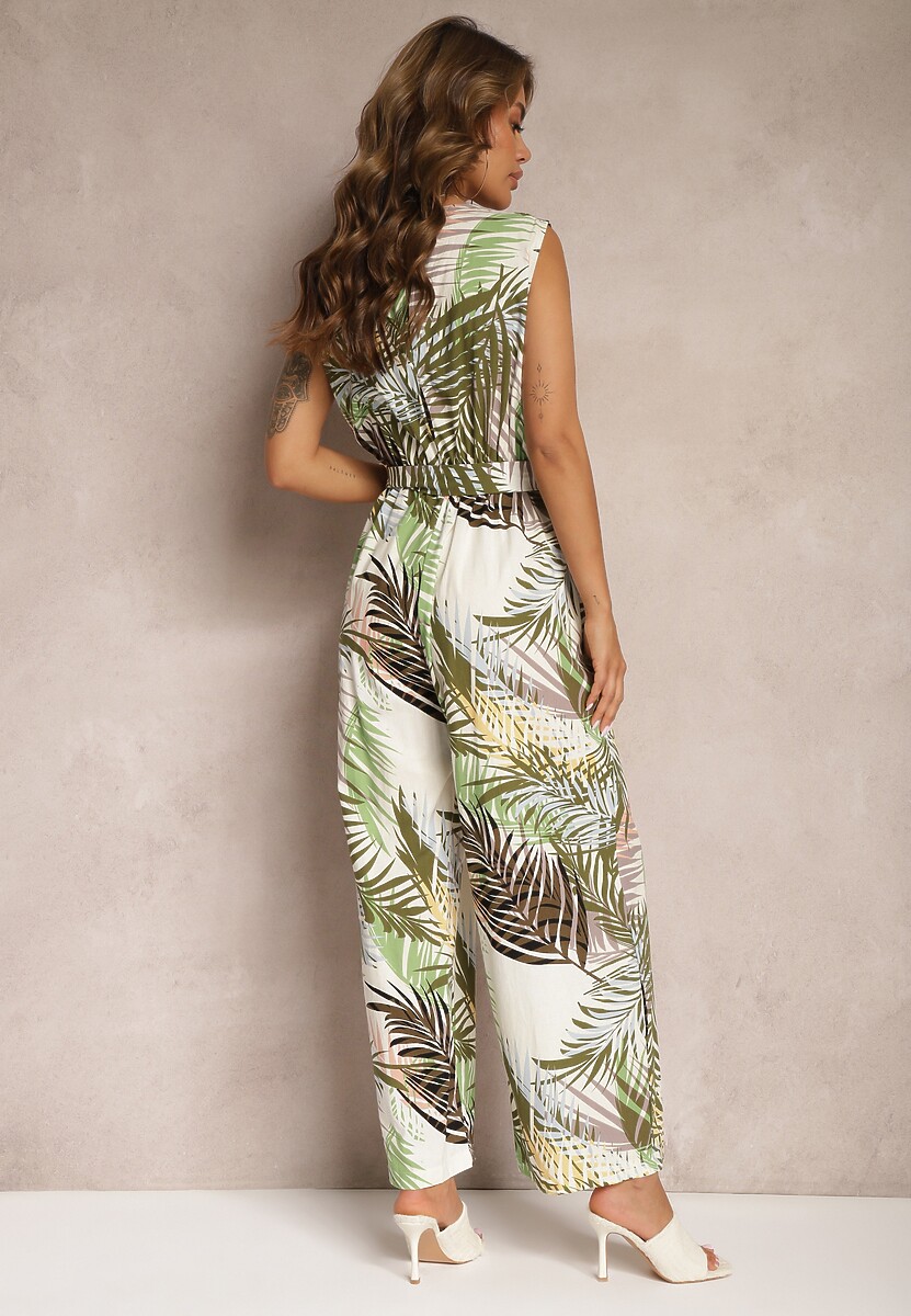 Zielony Kombinezon z Bawełny z Szerokimi Ramiączkami i Długimi Nogawkami Vmeviana