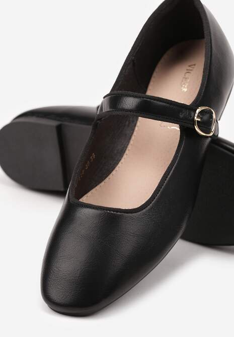 Czarne Balerinki Vices z Wkładką ze Skóry Naturalnej Ozdobione Paskiem Patantie