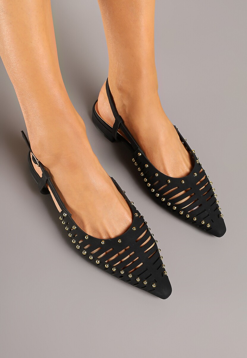 Czarne Sandały Vices w Stylu Mules z Nitami i Drobnymi Wycięciami Vevalora