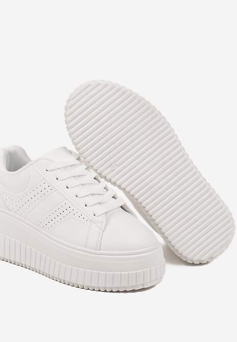 Białe Sneakersy na Platformie Ozdobione Perforacją Eleainna