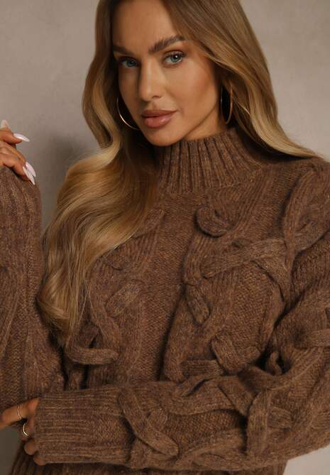 Brązowy Golf z Dodatkiem Wełny ze Strukturalnym Splotem Fedansa