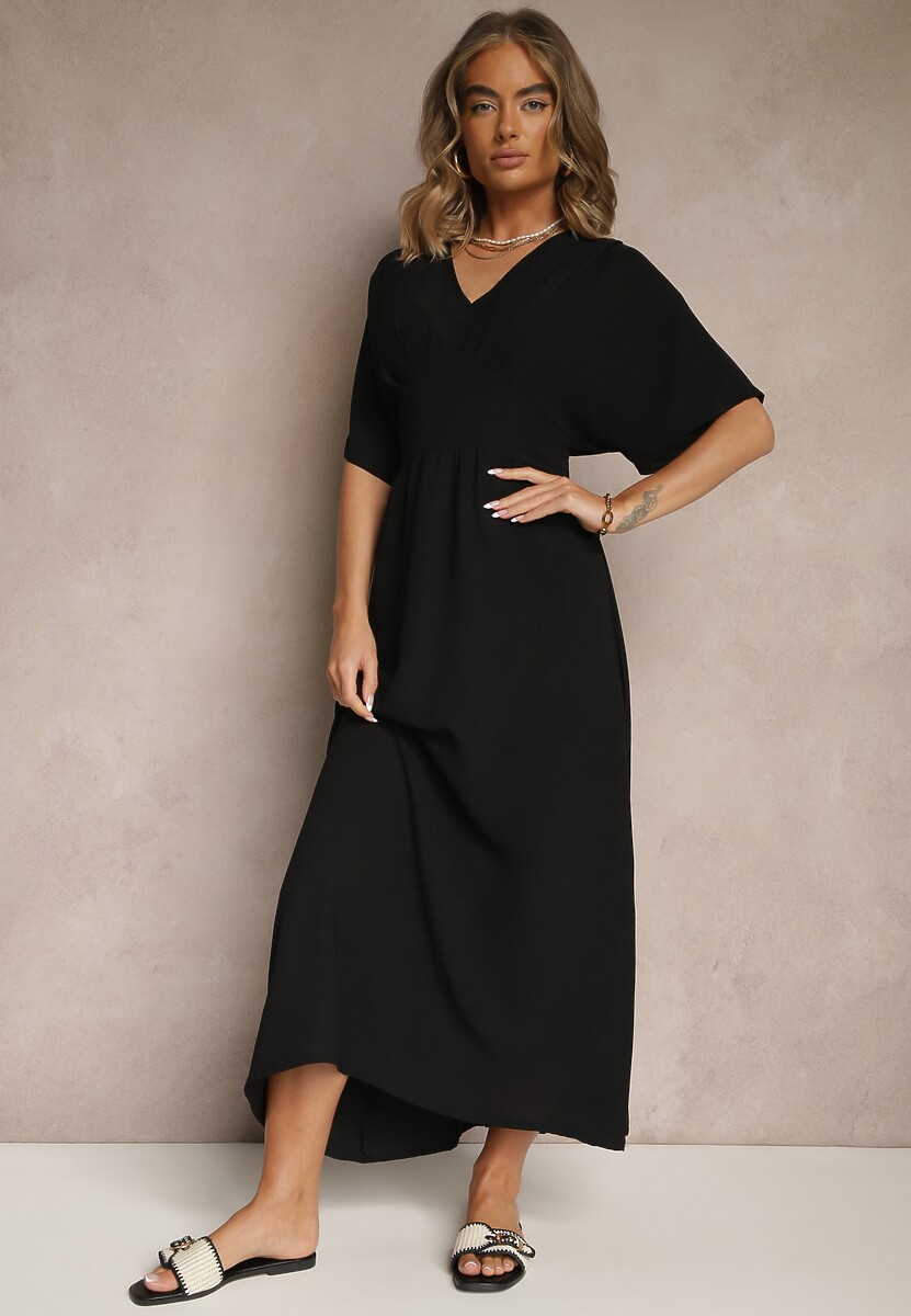 Czarna Sukienka z Bawełną i Marszczoną Górą Filaviela