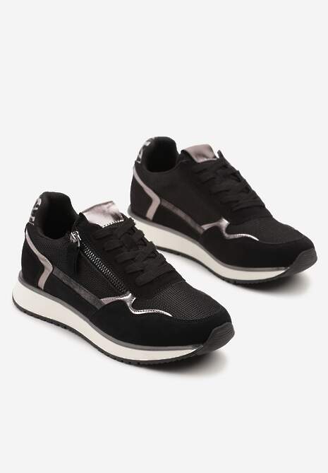 Czarne Sneakersy Ozdobione Suwakiem i Metalicznymi Wstawkami Alua