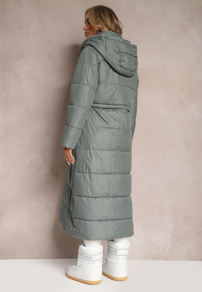 Zielona Pikowana Kurtka Płaszcz z Regulacją Długości Ortona