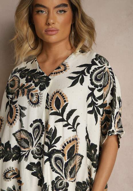 Ciemnozielona Sukienka z Wiskozą Lnem i Cyrkoniami Sadevore