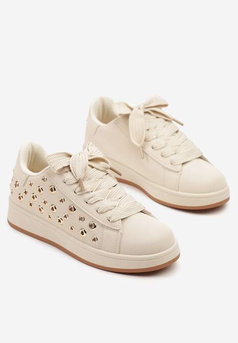 Beżowe Sneakersy z Ozdobnymi Nitami Feloriela