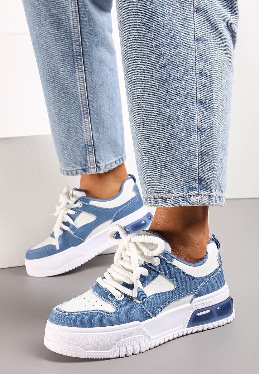 Czarne Sneakersy na Platformie Wiązane na Grube Sznurowadła Mirilte