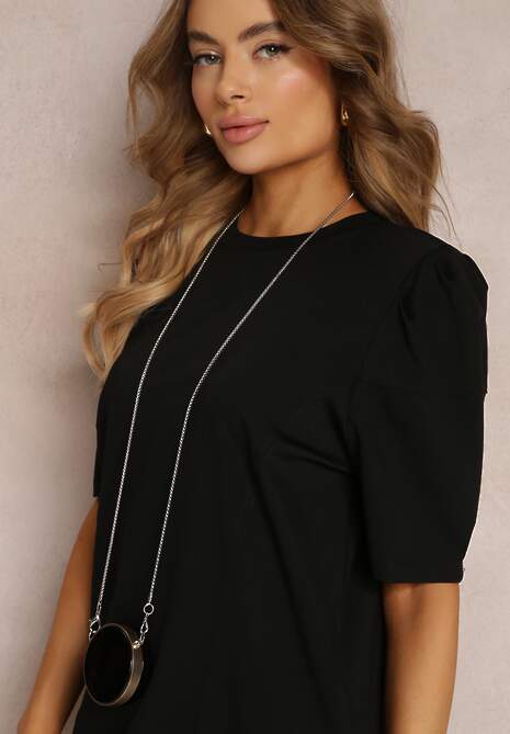 Czarna Pudełkowa Sukienka Mini z Saszetką Dalana