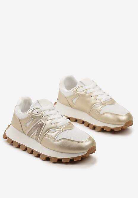 Złote Sneakersy na Ozdobnej Platfromie z Wiązaniem Nemoon
