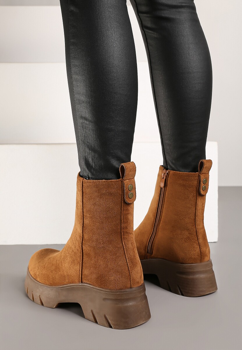 Brązowe Casualowe Botki z Ekozamszu na Platformie Naolara