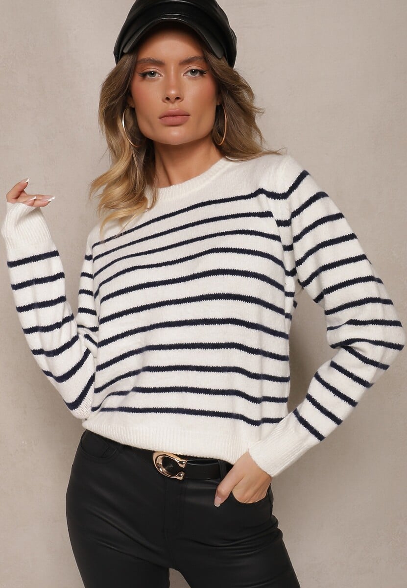 Czarny Casualowy Sweter w Paski o Prostym Kroju Riavelleth