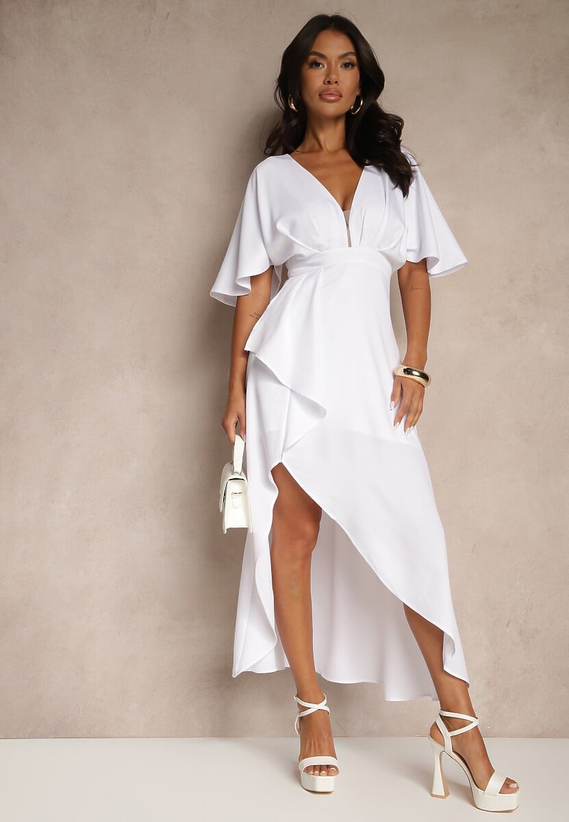 Granatowa Asymetryczna Sukienka Koktajlowa Vices Ozdobiona Falbanką Nelioraia