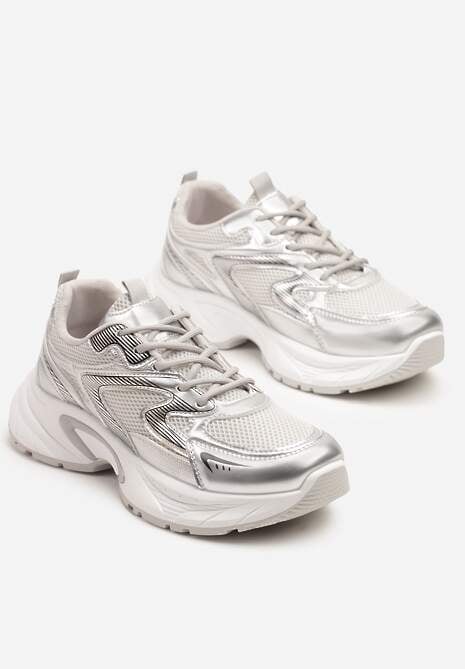 Srebrne Sneakersy Ozdobione Geometrycznym Wzorem Lealiriel
