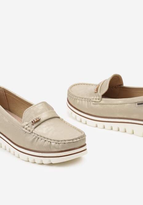 Złote Mokasyny z Wkładką ze Skóry Naturalnej Buildesa