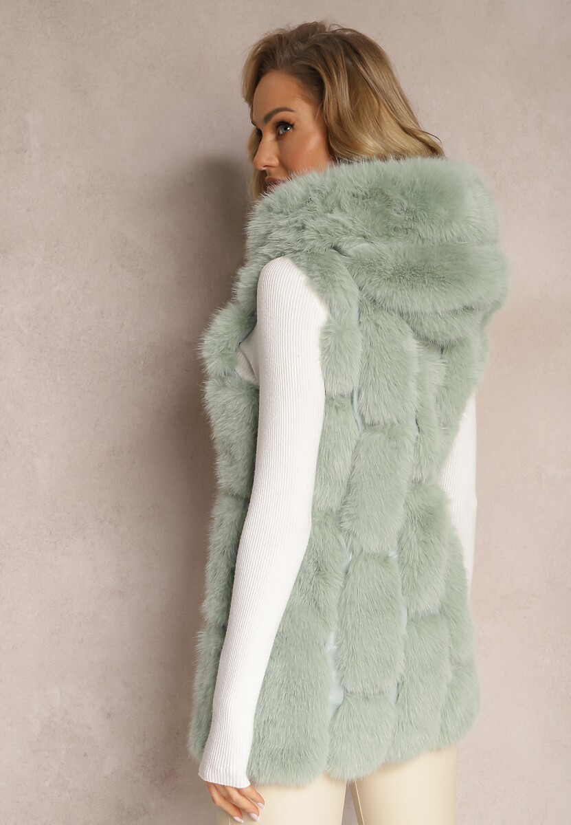 Niebieska Futrzana Kamizelka z Kapturem Konessa