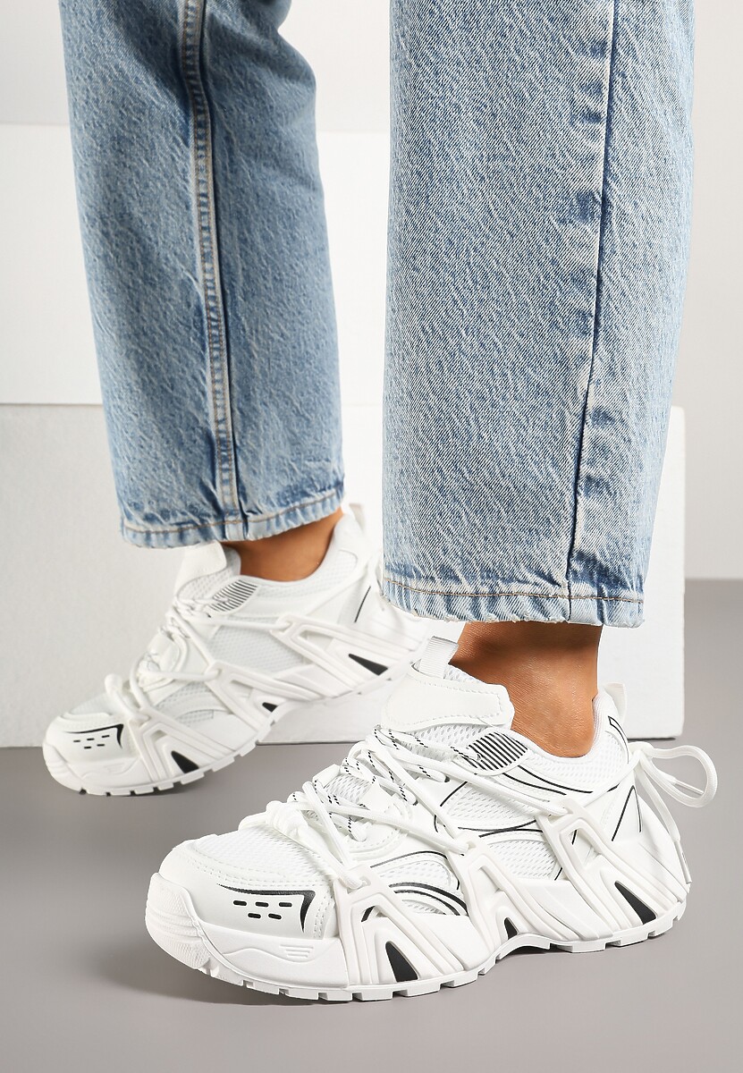 Białe Sneakersy na Platformie z Designerskim Sznurowaniem Julieve