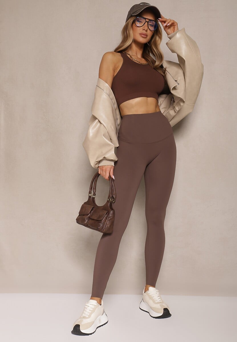 Beżowe Basicowe Legginsy High Waist Tofelia