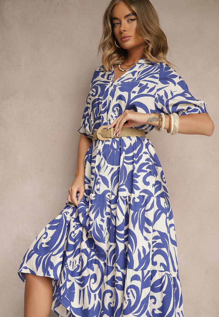 Czarna Rozkloszowana Sukienka z Wiskozy Ozdobiona Falbaną Filesenia