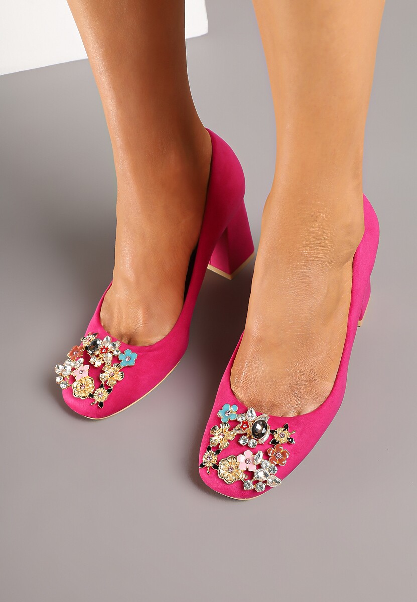 Fuksjowe Czółenka Vices na Obcasie z Klamerką z Kryształków i Skórzaną Wkładką Arutia