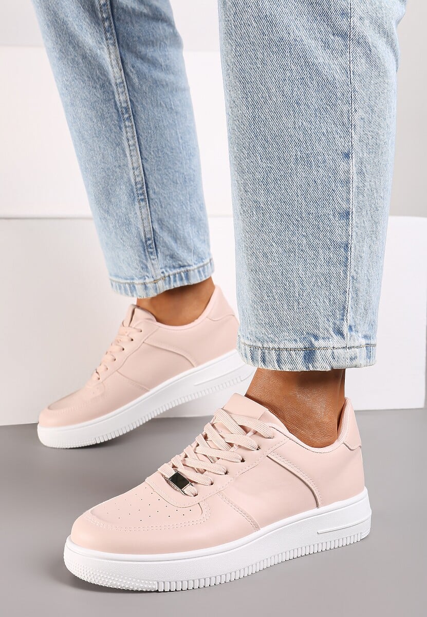 Różowe Sznurowane Sneakersy Ozdobione Perforacją Ellemisa
