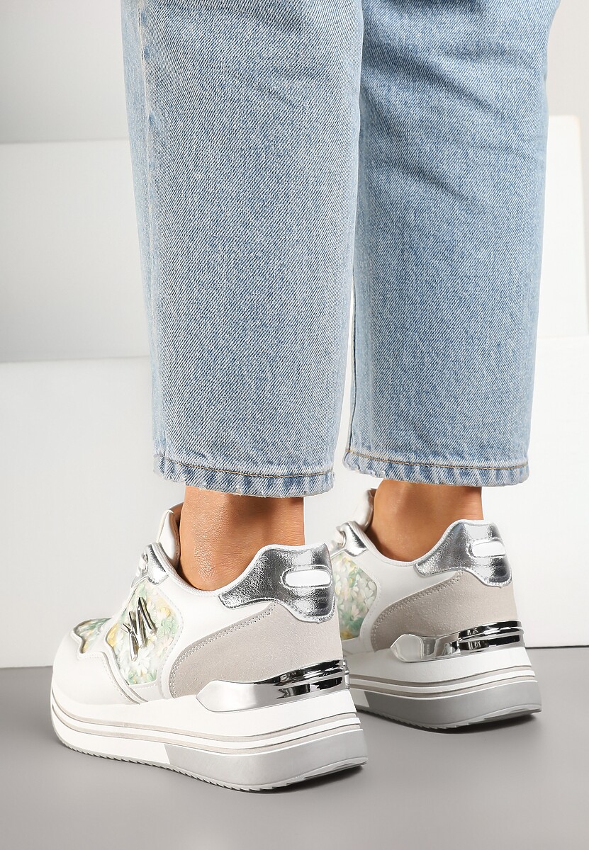 Biało-Zielone Sneakersy Ozdobione Metalicznymi Literami Divlirra