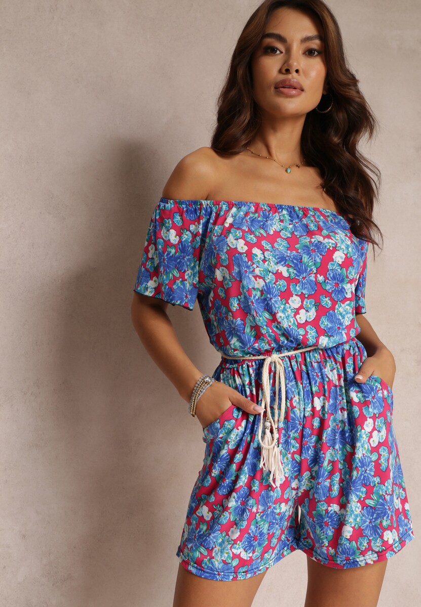 Niebieski Kombinezon z Gumką w Pasie i Hiszpańskim Dekoltem Xenesa