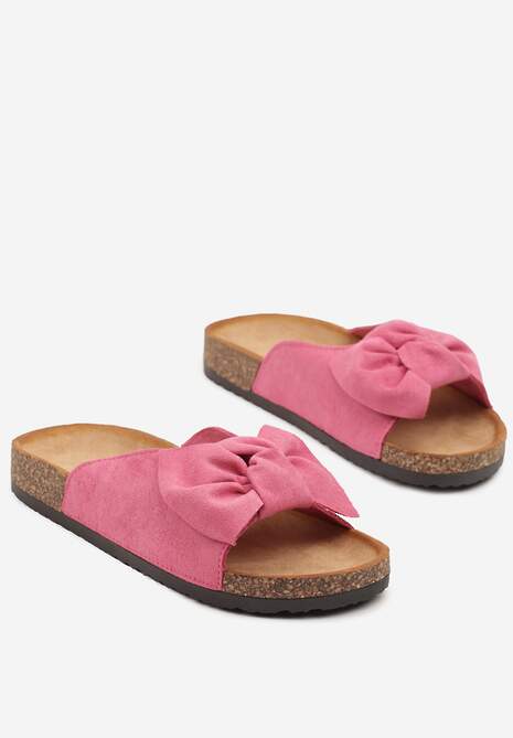 Fuksjowe Klapki na Podeszwie z Imitacji Korka Zdobione Kokardą Zenella