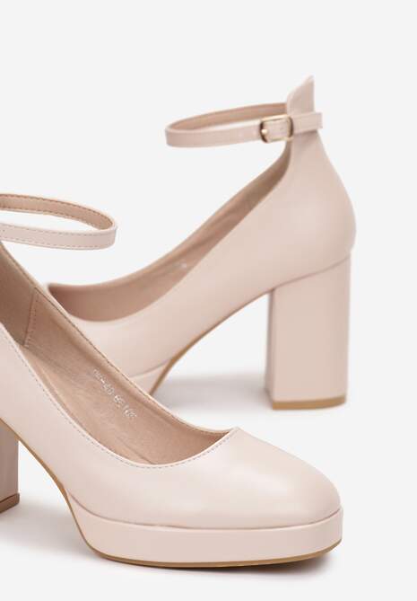 Beżowe Jenolite Czółenka Zapinane wokół Kostki na Sprzączkę z Wysokim Słupkiem Rayisa