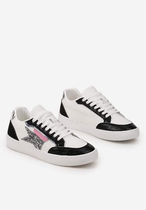 Biało-Czarne Sneakersy z Brokatowymi Wstawkami i Gwiazdką Reniva