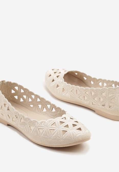 Beżowe Balerinki Vices z Ażurowymi Wycięciami Naneria