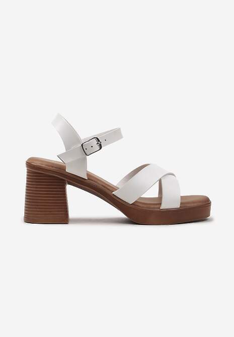 Białe Sandały na Słupku z Platformą z Imitacji Drewna Argastia