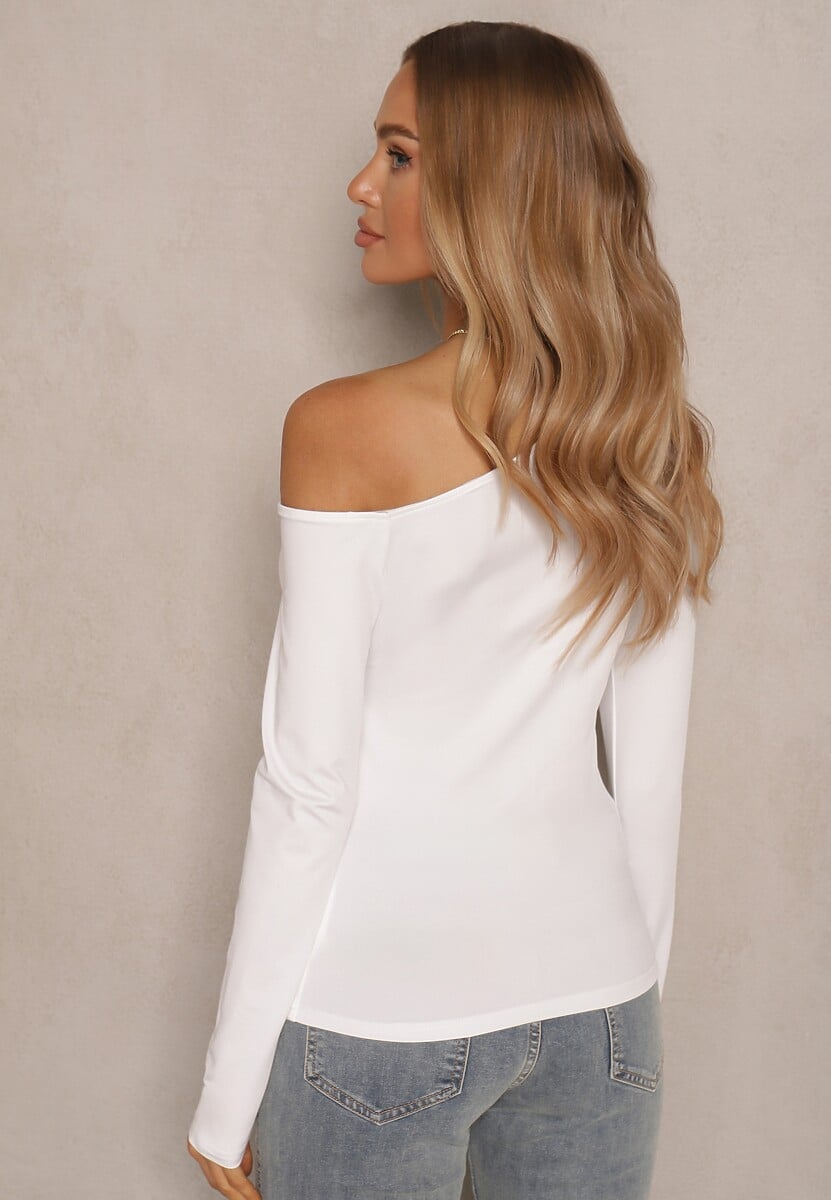 Biała Bluzka z Wiskozą i Asymetrycznym Dekoltem Tatolinna