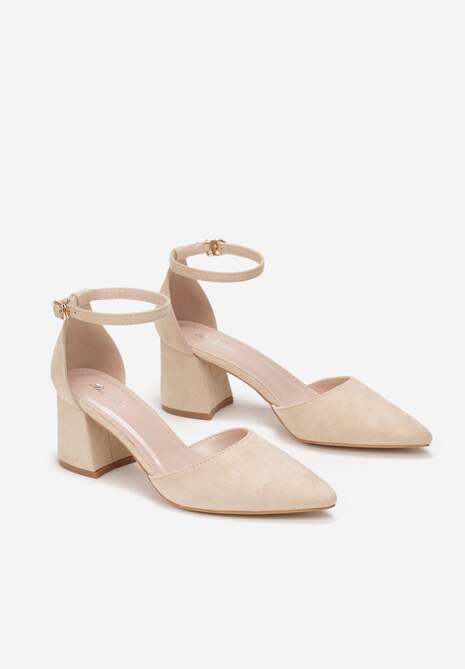 Beżowe Czółenka ze Szpiczastym Noskiem na Słupku Corrinne