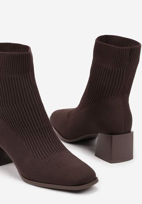 Brązowe Botki na Stożku z Elastyczną Cholewką Lerinana
