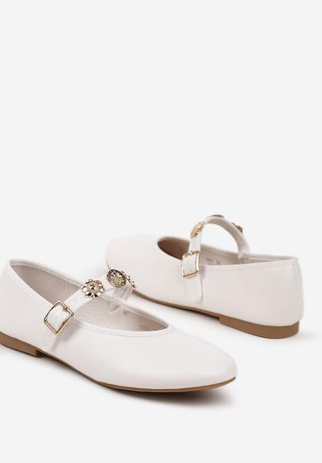 Białe Balerinki Mary Jane Ozdobione Paskiem Ovanne