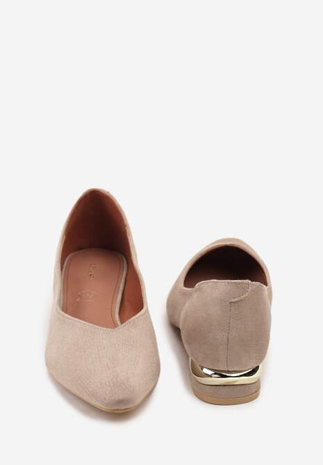 Ciemnobeżowe Czółenka Vices ze Skórzaną Wkładką na Ozdobnym Słupku Delvila