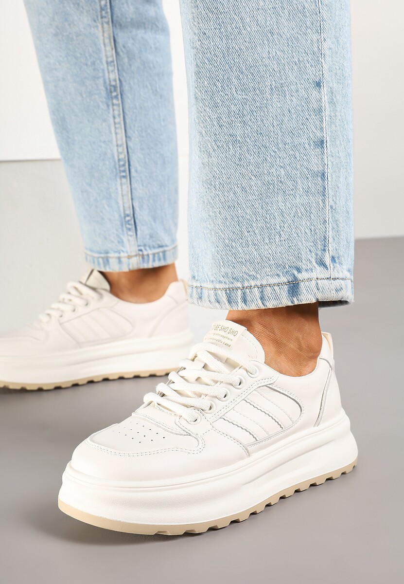 Beżowe Sneakersy z Geometrycznym Wzorem Fonawia