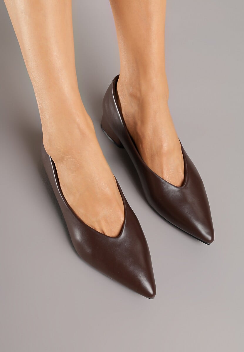 Brązowe Czółenka na Słupku Vices ze Skórzaną Wkładką Alinire