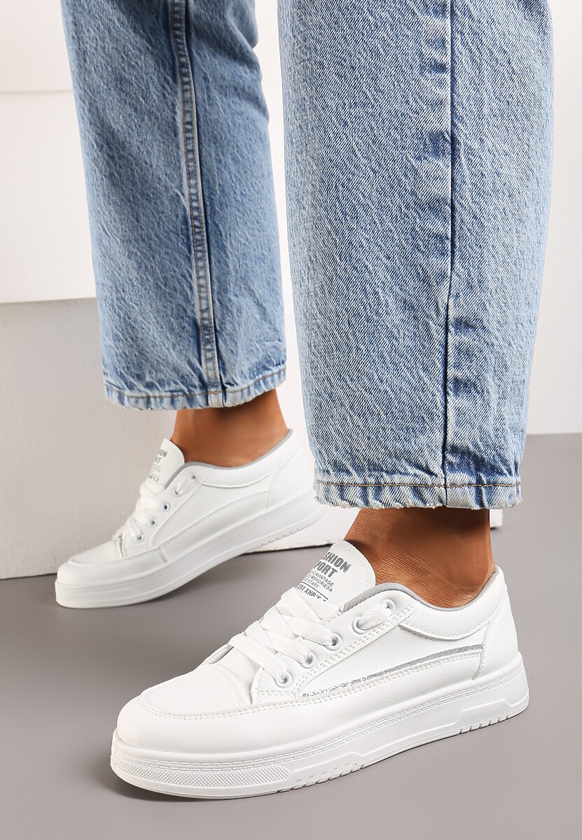 Biało-Szare Sneakersy z Brokatową Lamówką Pianissa