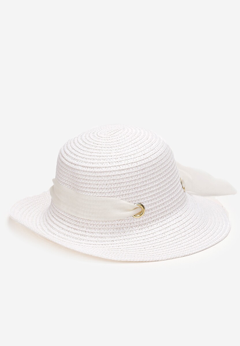 Biały Pleciony Kapelusz z Kokardką i Szerokim Rondem Maronia