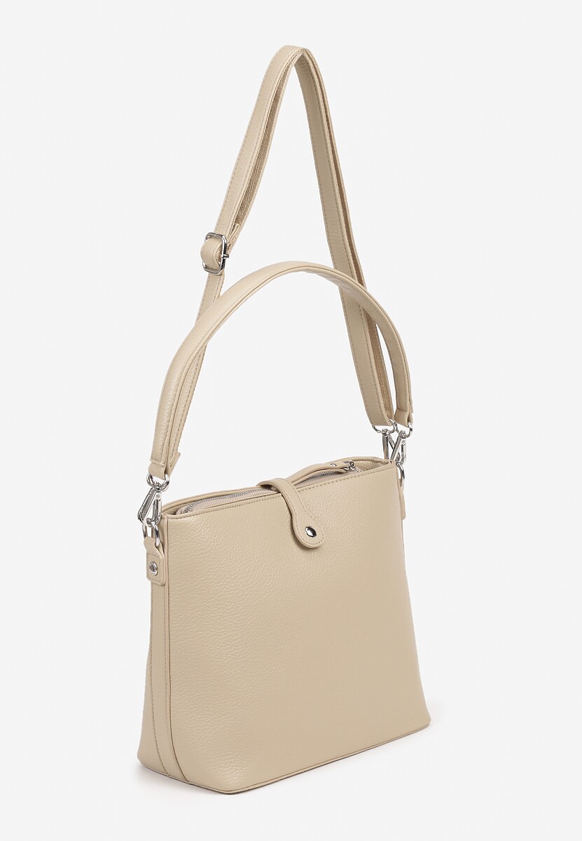 Beżowa Torebka na Ramię Ozdobiona Paskiem Tanaviana