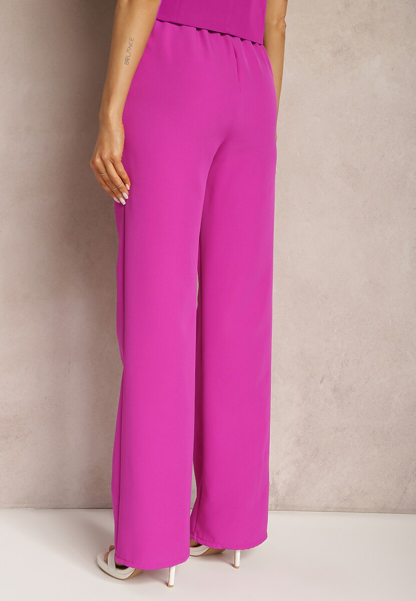 Ciemnofioletowe Garniturowe Spodnie High Waist z Kieszeniami Blathe