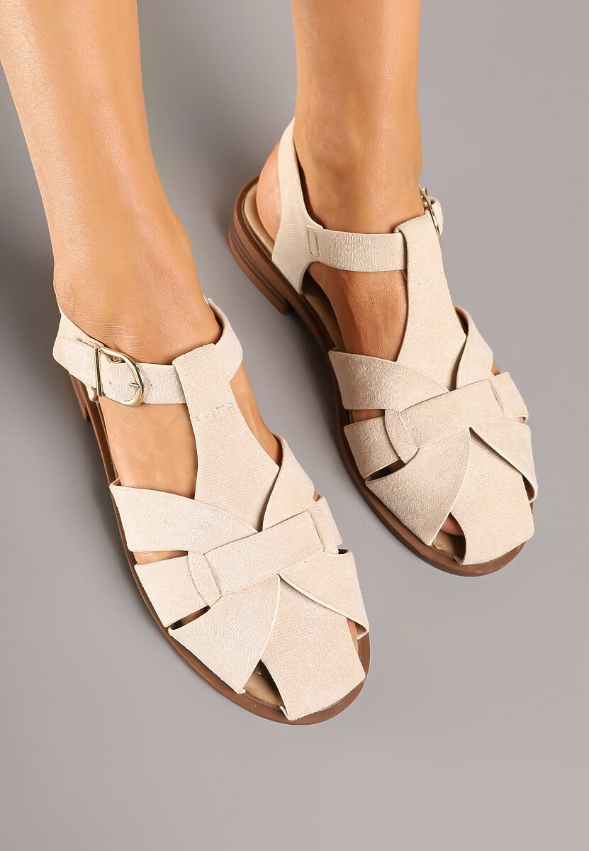 Czarne Sandały w Stylu Gladiatorek z Imitacji Zamszu Kolinella