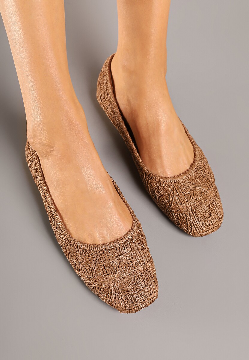 Brązowe Balerinki z Cholewką z Plecionki Relore