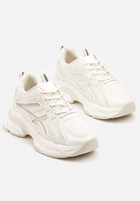 Beżowe Sneakersy z Ozdobnymi Paskami Xerraza