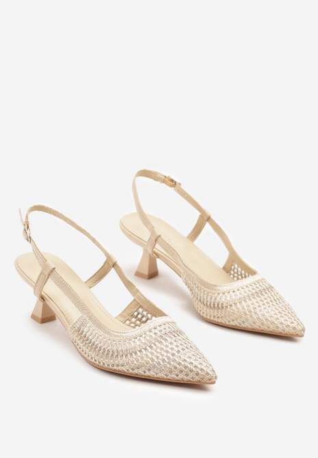 Beżowe Plecione Sandały Sling-Back ze Sprzączką Ilorina